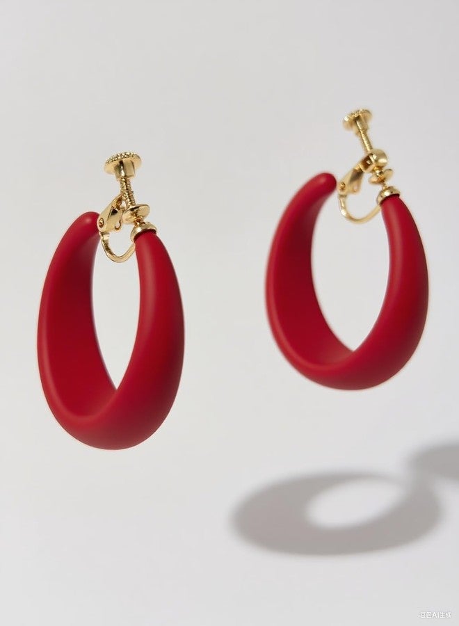 ZENCHEER Chunky Clip on Hoop Earrings for Women, Detachable Statement Non Pierced Clips Vintage Retro Party Halloween Costumes Jewelry Gifts (Red) - Image 4